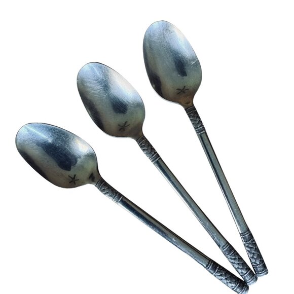 Vtg F B ROGERS Mid Century Stonehenge Stainless Flatware Place Oval Soup Spoons - Picture 1 of 13